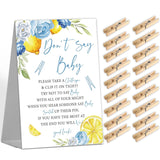 Blue Flora Lemon Baby Shower Decorations - Dont Say Baby Baby Shower Game, 1 Sign And 50 Mini Wooden Clothespins, Funny Gender Reveal Games For Lemon Party Activities Supplies, 50 Guests