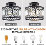 Black Crystal Semi Flush Mount Ceiling Light Modern Chandelier Fixture