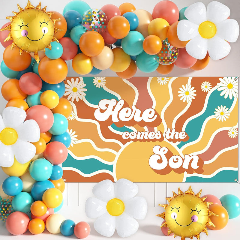 Here Comes The Son Baby Shower Decorations, 80Pcs Boho Retro Sun Ballo