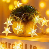 17FT Battery Operated Star String Lights 50 LED Warm White Fairy Lights with Timer Waterproof for Bedroom Patio Wedding Ramadan Decor