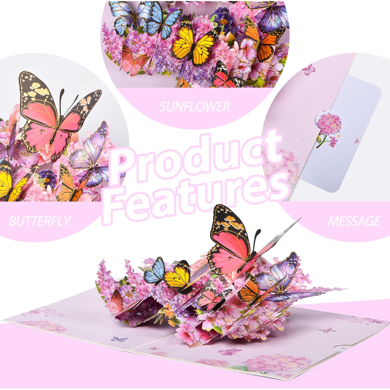 3D Pop-Up Greeting Card,Paper Craft With Laser Cut Details Hollowed Out Paper Carving Floral Butterfly In Bloom Design,Handmade Greeting Card Pop Up Cards Are Suitable For All Occasions - With Envelope And Blank Label (Pink Dancing Butterfly)