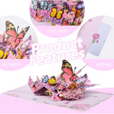 3D Pop-Up Greeting Card,Paper Craft With Laser Cut Details Hollowed Out Paper Carving Floral Butterfly In Bloom Design,Handmade Greeting Card Pop Up Cards Are Suitable For All Occasions - With Envelope And Blank Label (Pink Dancing Butterfly)