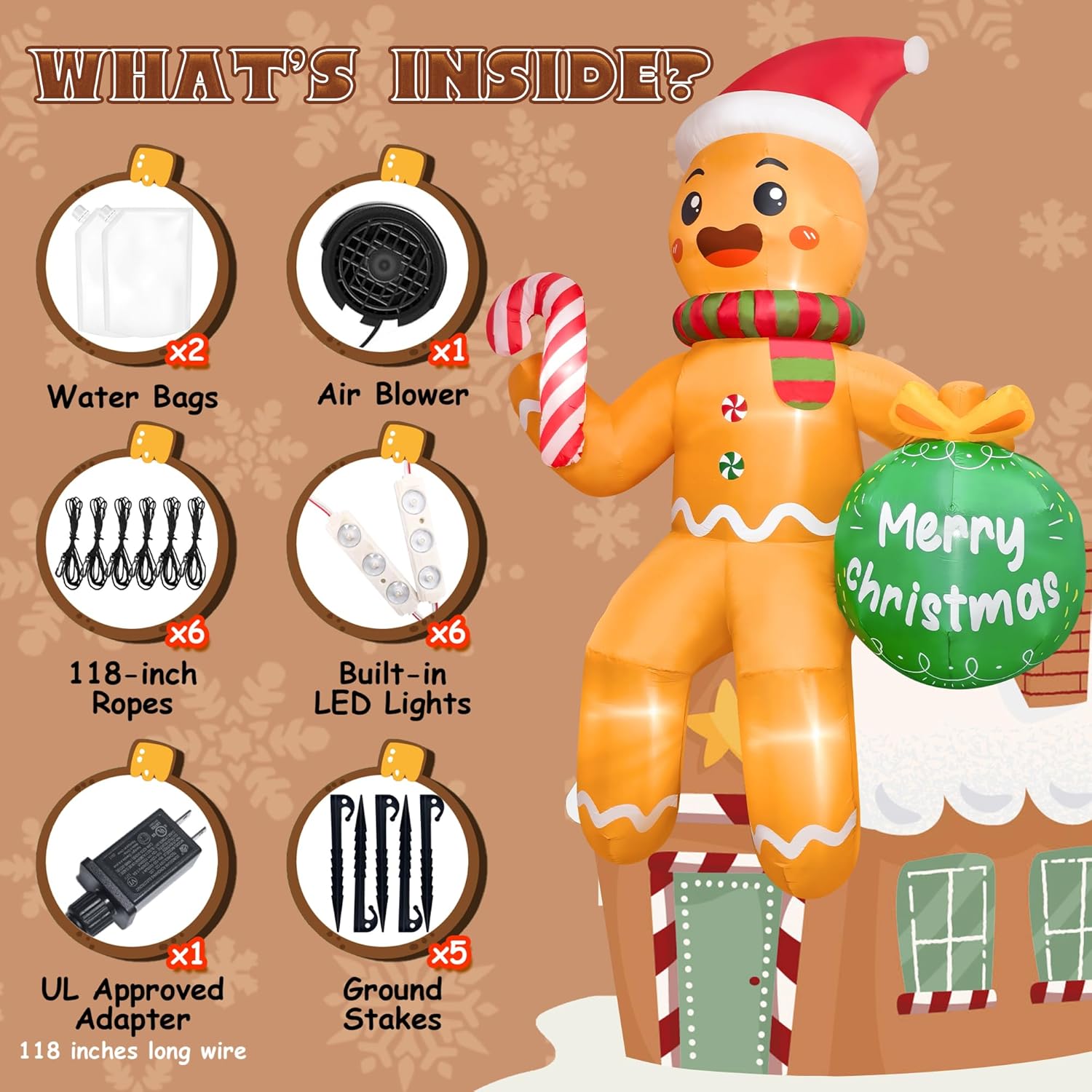 11Ft Christmas Inflatable Outdoor Decoration, Climbing Gingerbread Inflatable Blow Up Yard Decorations With Led Lights,