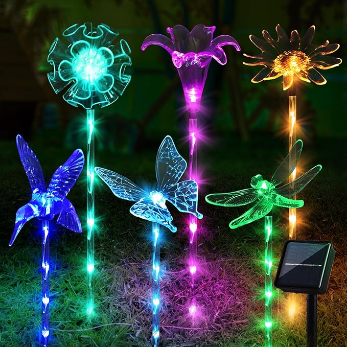 6 Pack Acrylic Solar Garden Lights 8 Modes Waterproof Outdoor Pathway Yard Patio Decor