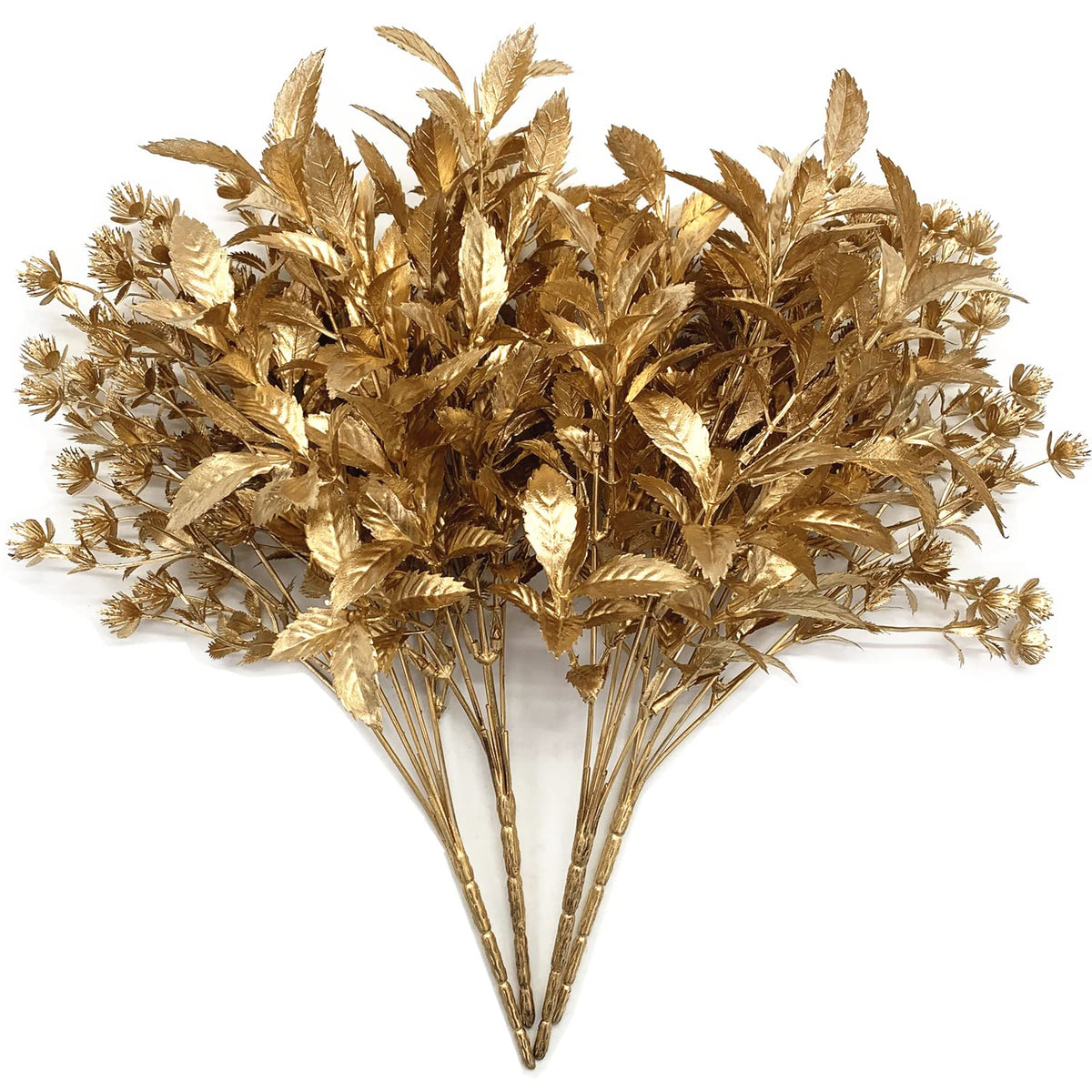 Artificial Gold Plants For Christmas, Golden Leaves Plastic Faux Gypsophila Fake Simulation Baby Breath Flowers For Home Indoor Outdoor Wedding Decoration Hall Table Planter Filler 4 Pack