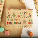 Kraft Birthday Wrapping Paper Roll For Kids Boys Girls - Colorful Cake Happy Birthday Lettering And Dot Design Gift Wrap For Birthday Holiday Party Baby Shower(Total 28.5Sq.Ft)