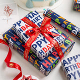 Reversible Birthday Wrapping Paper Roll - 17 Inch X 33 Ft(46.8 Sq.Ft.Ttl) - Creative Colorful Happy Birthday Lettering & Candle Navy Blue Gift Wrap For Party, Baby Shower & Holiday