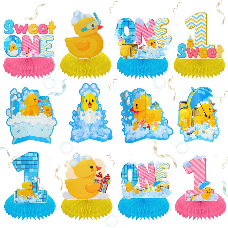 12 Pcs Sweet One Duck Birthday Decorations 6 Inch Duck Honeycomb Cente