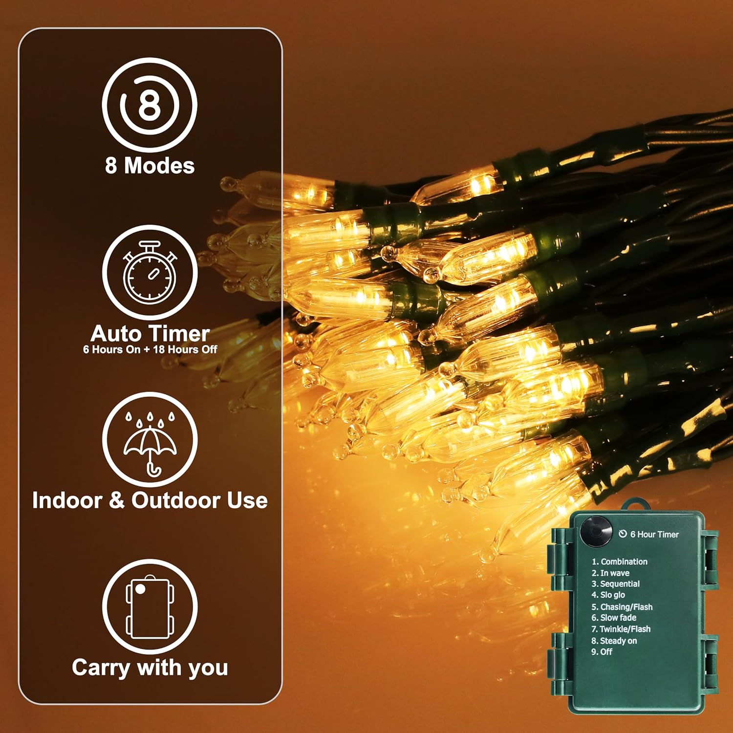 Battery Operated Christmas Lights, 41Ft 120 Led String Lights 8 Modes With Timer Mini Lights For Indoor Outdoor Wreath W