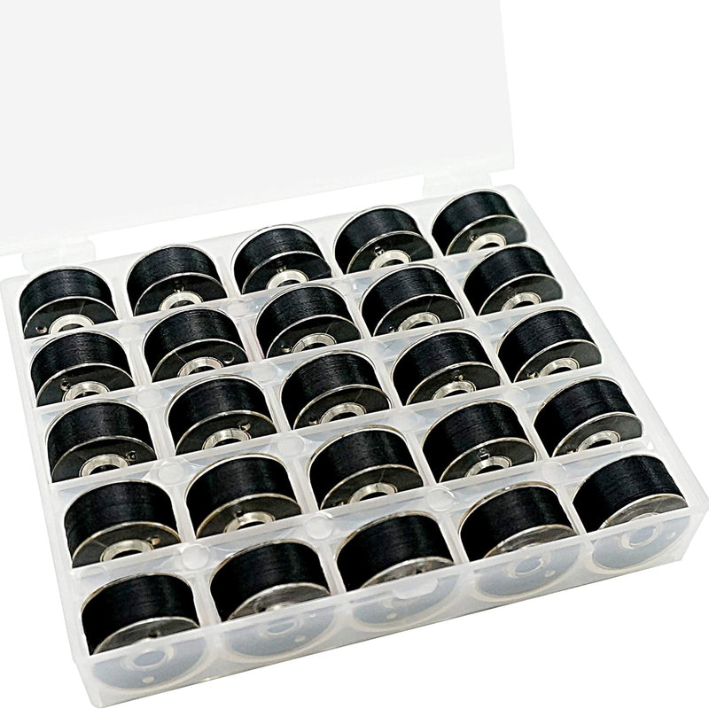 25Pcs Black 70D/2 (60Wt) Prewound Bobbin Thread Plastic Size A Sa156 For Embro