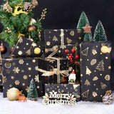 Christmas Wrapping Paper Rolls-3 Rolls Black And Gold Wrapping Paper, Christmas Tree Snowflake Reindeer Glitter Foil Xmas Wrap Paper For New Year, Party, Birthday, Wedding, Holiday, 17 X 118''