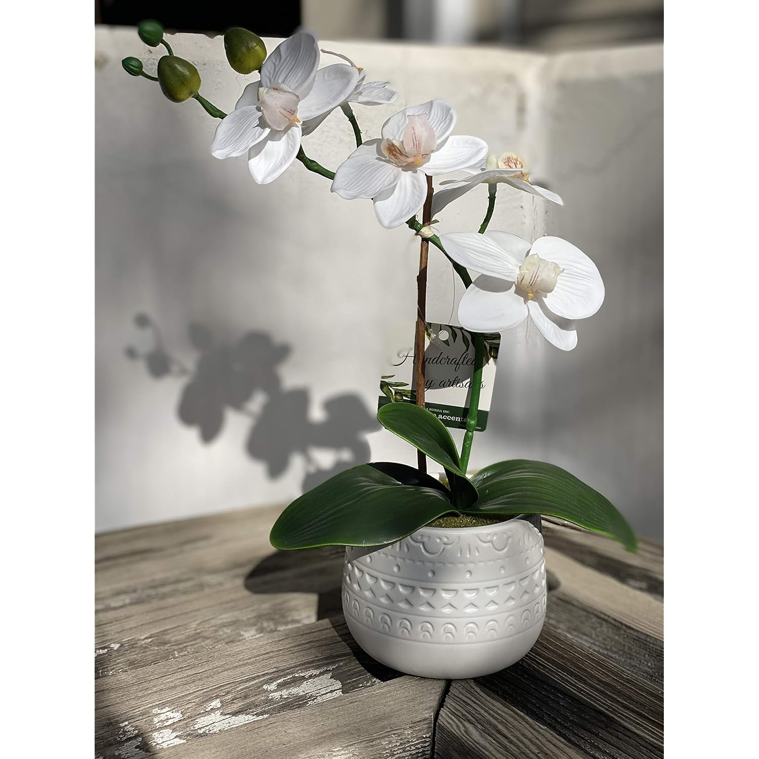 Artificial Flower 12 In H Real-Touch Orchids In 3.5" Mayan Ceramic Pot,Matte White