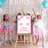 Bowknot Birthday Party Decoration,Holiday Party Decoration Set Cute Bowknot Stickers, Large Poster And 24 Bowknot Themed Birthday Gift Stickers (Pink)