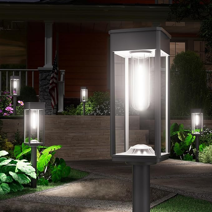 4 Pack Classic Square Solar Pathway Lights Cool White IP65 Waterproof Garden Walkway Lights