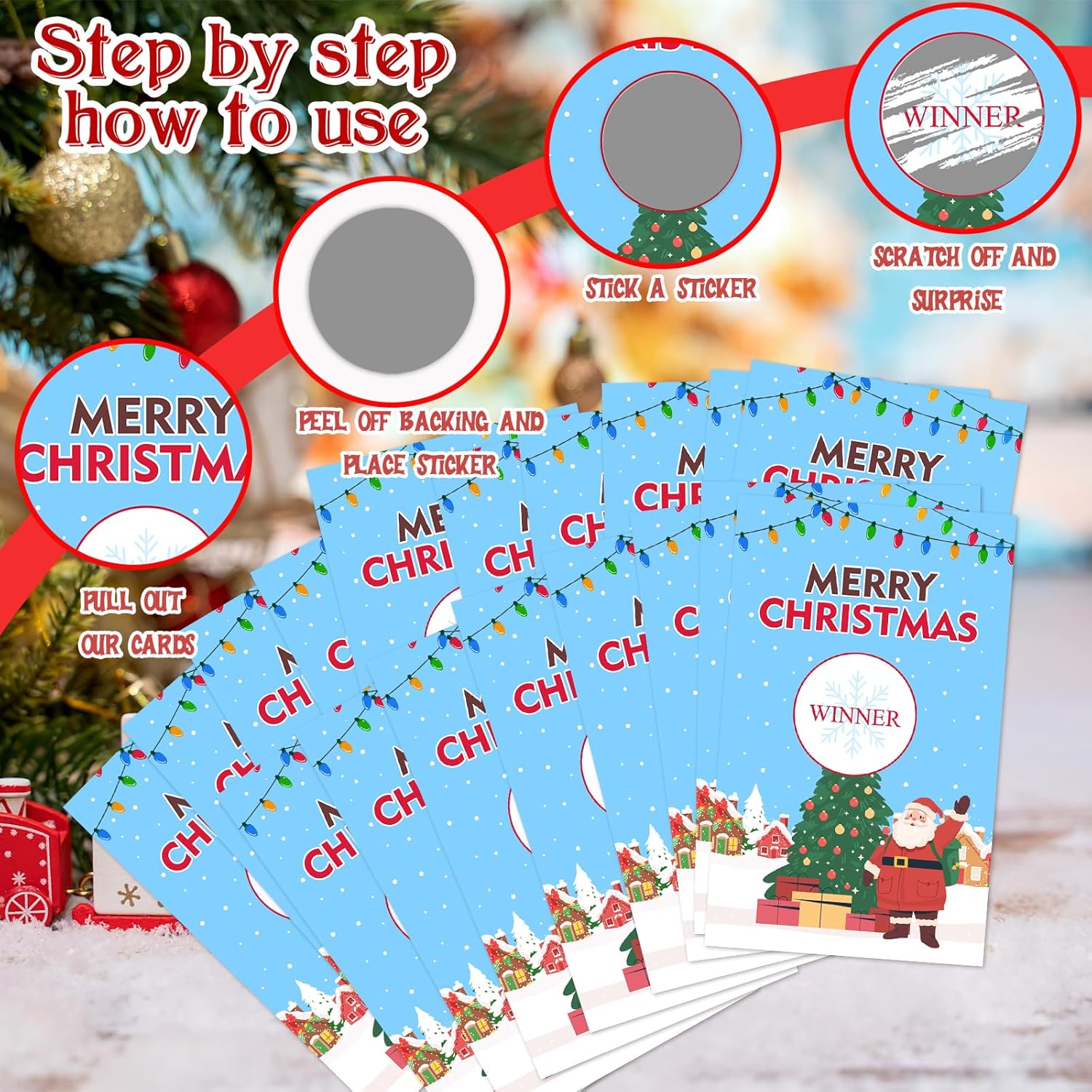 Christmas Scratch Off Cards - 50Pcs Xmas Party Scratch Prize Cards - Santa Festive Raffle Tickets For Adults Families Events Business Groups Game Supplies - D01