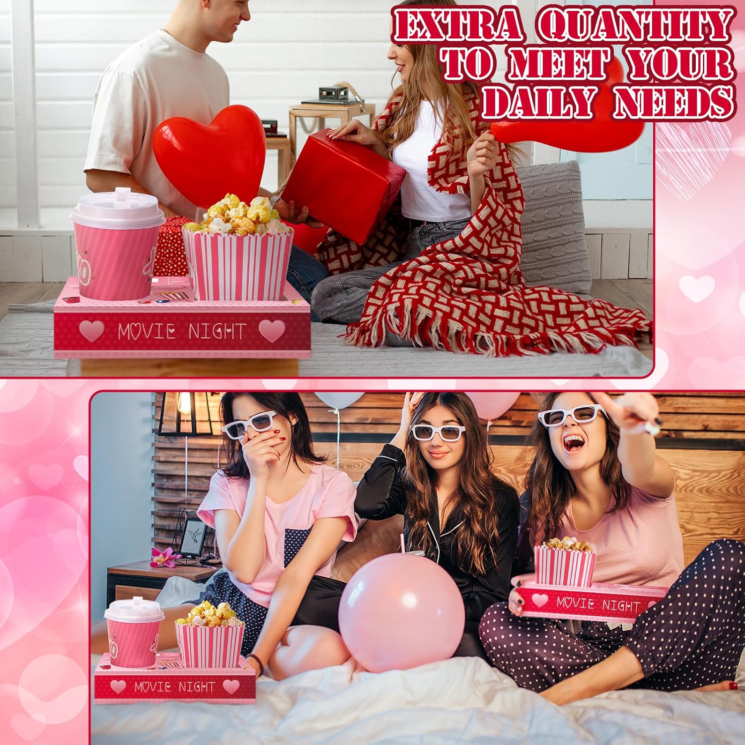 20 Pcs Valentine'S Day Movie Night Supplies Galentines Movie Night Paper Snack Trays Popcorn Candy Holder Snack Boxes Cardboard Food Holder Trays