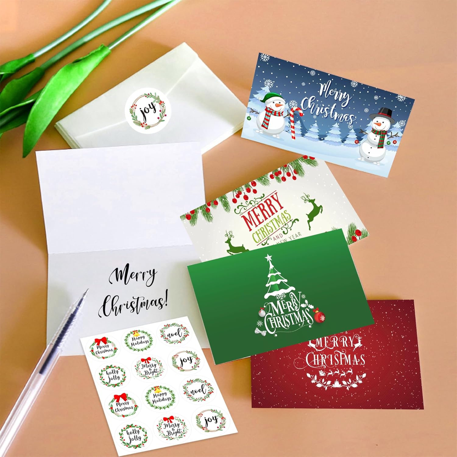 360Pcs Merry Christmas Wreaths Stickers For Envelopes, Round Christmas Stickers For Candy Goodie Envelope Card, Christmas Envelopes Seals Stickers Gift Present Wrapping Decorations