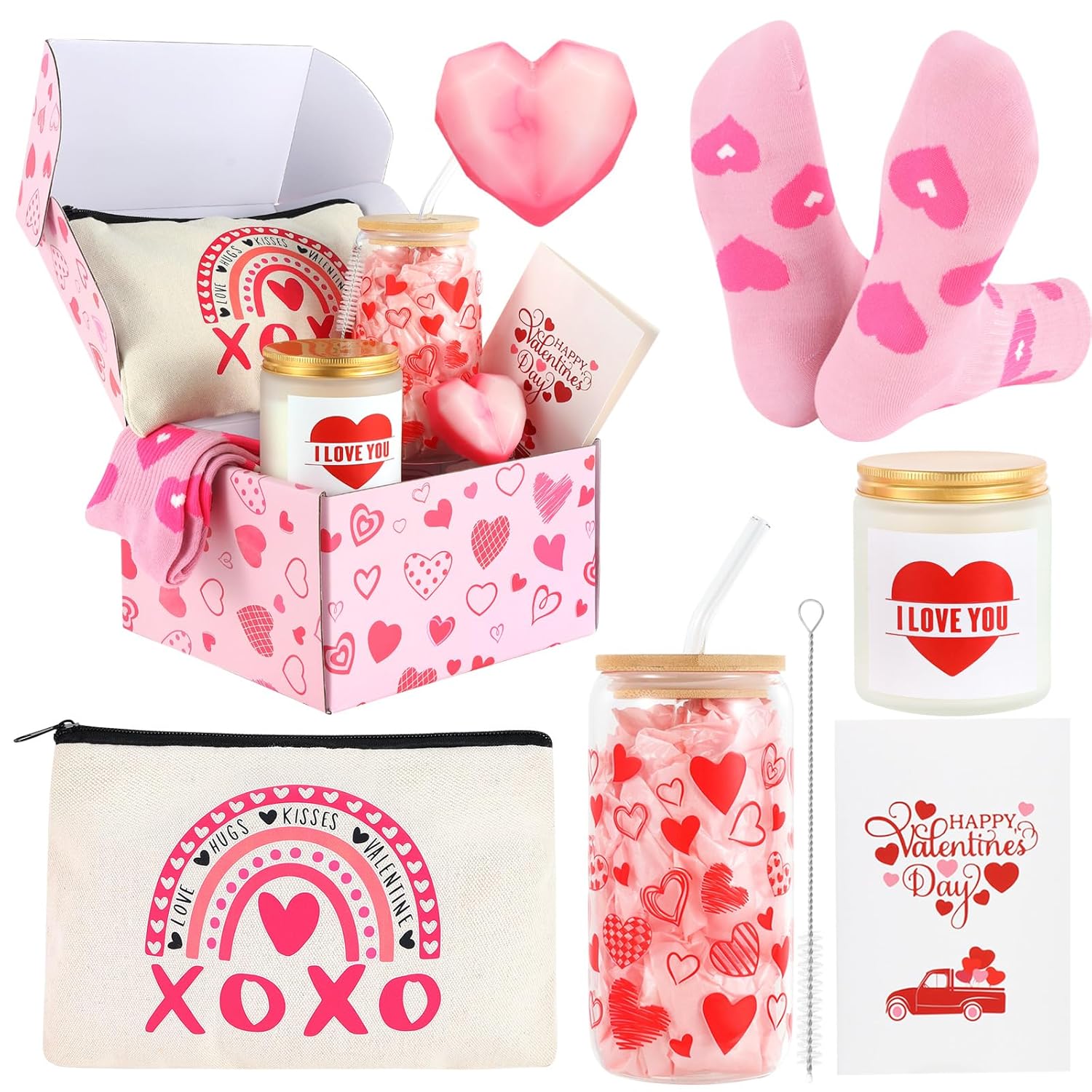 Valentines Day Gifts For Her Women I Love You Gifts For Her Romantic Gifts For Girlfriend From Boyfriend Wife Anniversary Birthday Gifts From Husband Included Glass Cup Makeup Bag Candle Socks Soap
