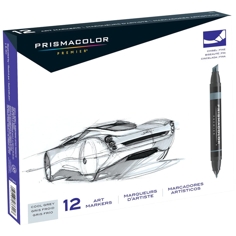 3622 Premier Double-Ended Art Markers, Fine And Chisel Tip, Cool Grey, 12-Coun