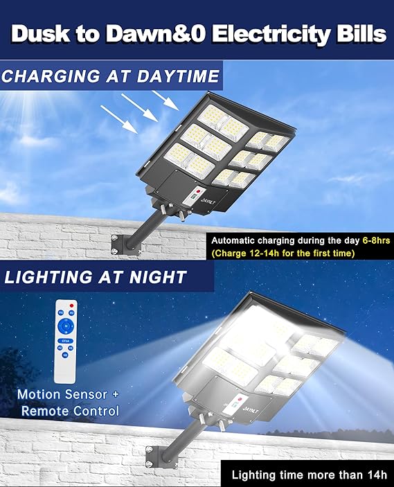 2000W Solar Street Light 200000LM 6500K IP67 Waterproof Motion Sensor Flood Light
