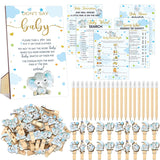 321 Pcs Blue Elephant Themed Baby Shower Game Supplies For Boy 5 Set Include 50 Activity Cards 20 Pencils 1 Don'T Say Baby Sign 50 Clothespins For Price Is Right Prediction Bingo Game Party