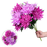 2 Bundles Artificial Fake Silk Flowers Chrysanthemum Bouquets Faux Flower With Long Stems, Sping Bouquet Flowers Wedding Party Home Decor (Not Included A Pot (Fuchsia)