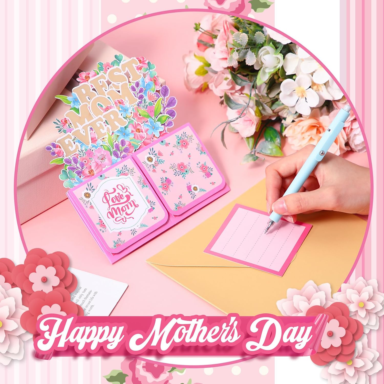 6 Pack Spring Thank You Card Sunflower Pop Up Card Mom Floral Greeting Cards 3D Paper Flowers Bouquet For Mother'S Day Home Women Parents Birthday Wedding Gifts(Flower)