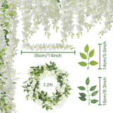 5Pcs 7.2 Ft/Piece Artificial Wisteria Garland Silk Fake White Wisteria Flowers Hanging Greenery Vines Garlands Rattan For Home Garden Wedding Arch Party Indoor Outdoor Decor