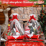 12 Pack 12X10X4 Christmas Gift Baskets Empty Bulk, Includes 12 Santa Cardboard Baskets With Handles, 12 Plastic Bags And 12 Bows, Cardboard Tray Large Gift Baskets Kit For Holiday