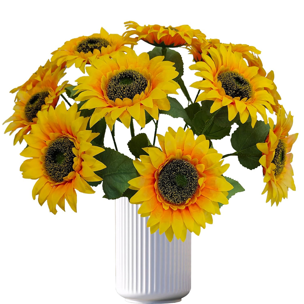 12Pcs Sunflowers Artificial Flowers, Fake Silk Sunflower With Long Stem, Artificial Sunflowers For Fall Home Decor, Baby Shower, Wedding Decor And Cemetery Flowers Decor (Yellow, 18 Inch)