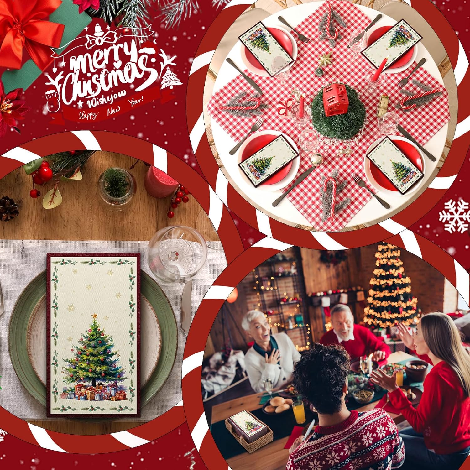 100 Pcs Christmas Thanksgiving Paper Napkins 2 Ply Merry Christmas Fall Thanksgiving Dinner Napkins Disposable Guest Towel For Winter Holiday Cocktail Party Decor Supplies (Warm Gift)