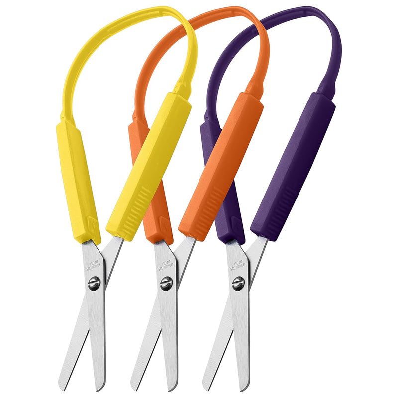 Loop Scissors For Teens And Adults 8 Inches (3-Pack) Colorful Looped, Adaptive