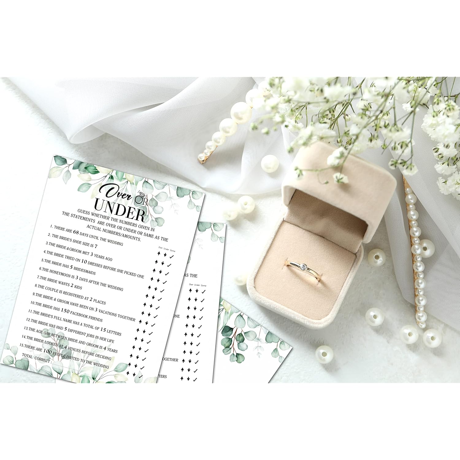Bridal Shower Game Set - Over Or Under Party Cards For Wedding - Greenery Wedding Party Favor Decor - Tropical Jungle Engagement/Bachelorette Party Games Supplies & Activities - 30 Game Cards(B04)