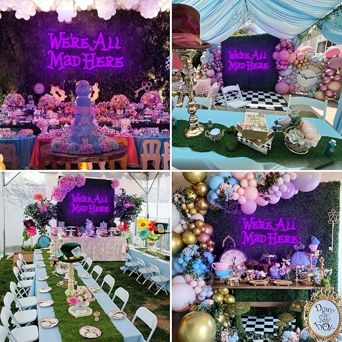 Alice in Wonderland Neon Sign Mad Hatter Tea Party LED Wall Light Dimmable USB Decor for Bedroom Bar