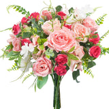 Artificial Flowers Valentine'S Day Decorations Silk Rose Bouquets With Hydrangea Faux Flowers Indoor Silk Floral Arrangements For Home Table Centerpieces Wedding Valentines Day Decor