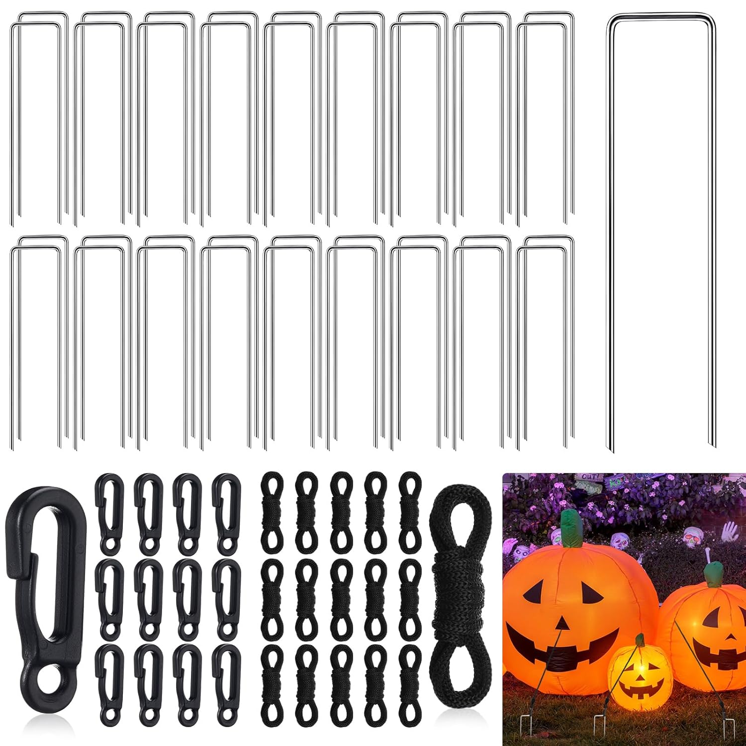 50 Sets Inflatable Stakes And Tethers Metal Inflatable Tie Down Stakes With Hooks Replacement Heavy Duty Garden Yard Pil