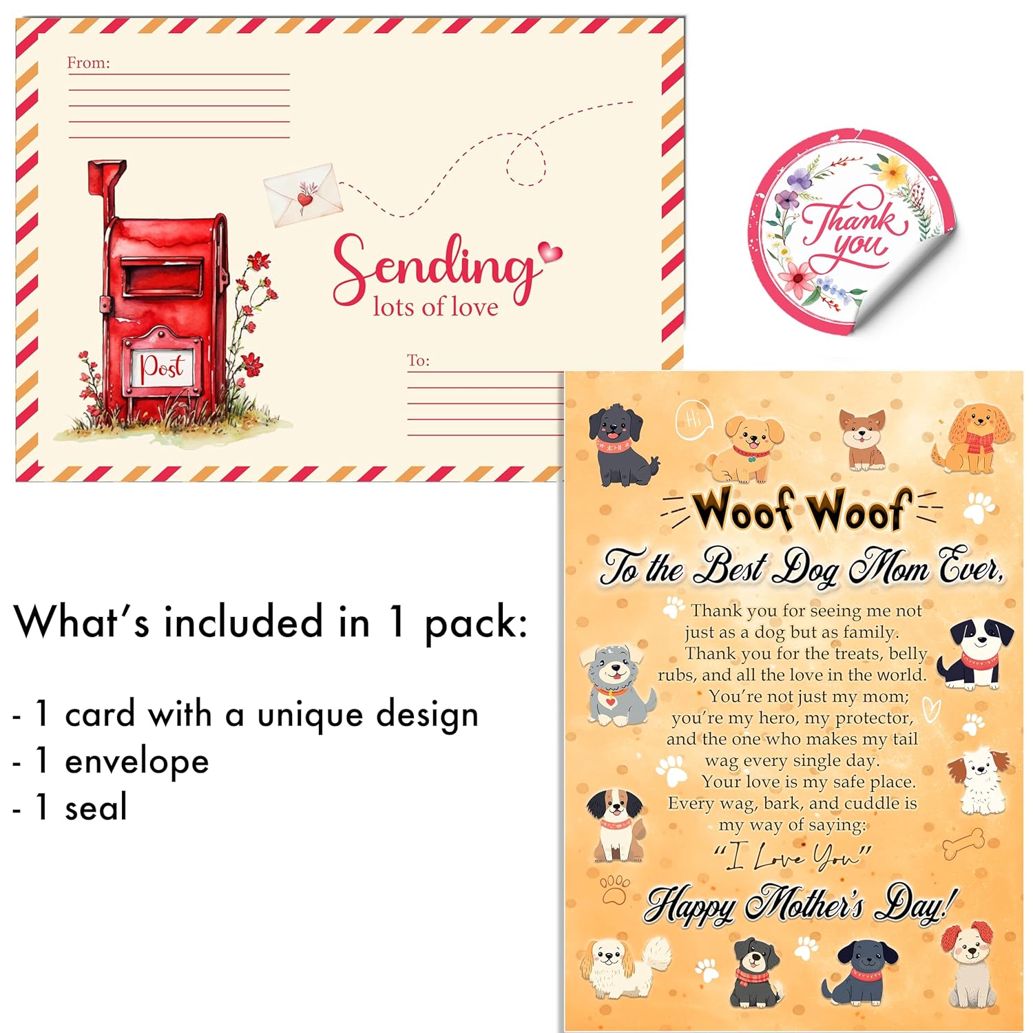 Mother'S Day Card For Dog Mom, 5X7 Inches Greeting Card, Premium Envelope And Seal, Unique Dog Mom Cards From Fur Babies, Heartfelt Pet Lover Appreciation Keepsake