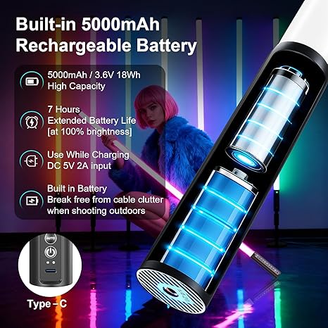 6 Pack 4FT RGB Tube Lights with Stands 5000mAh Battery Powered Neon Light Bars with Bag