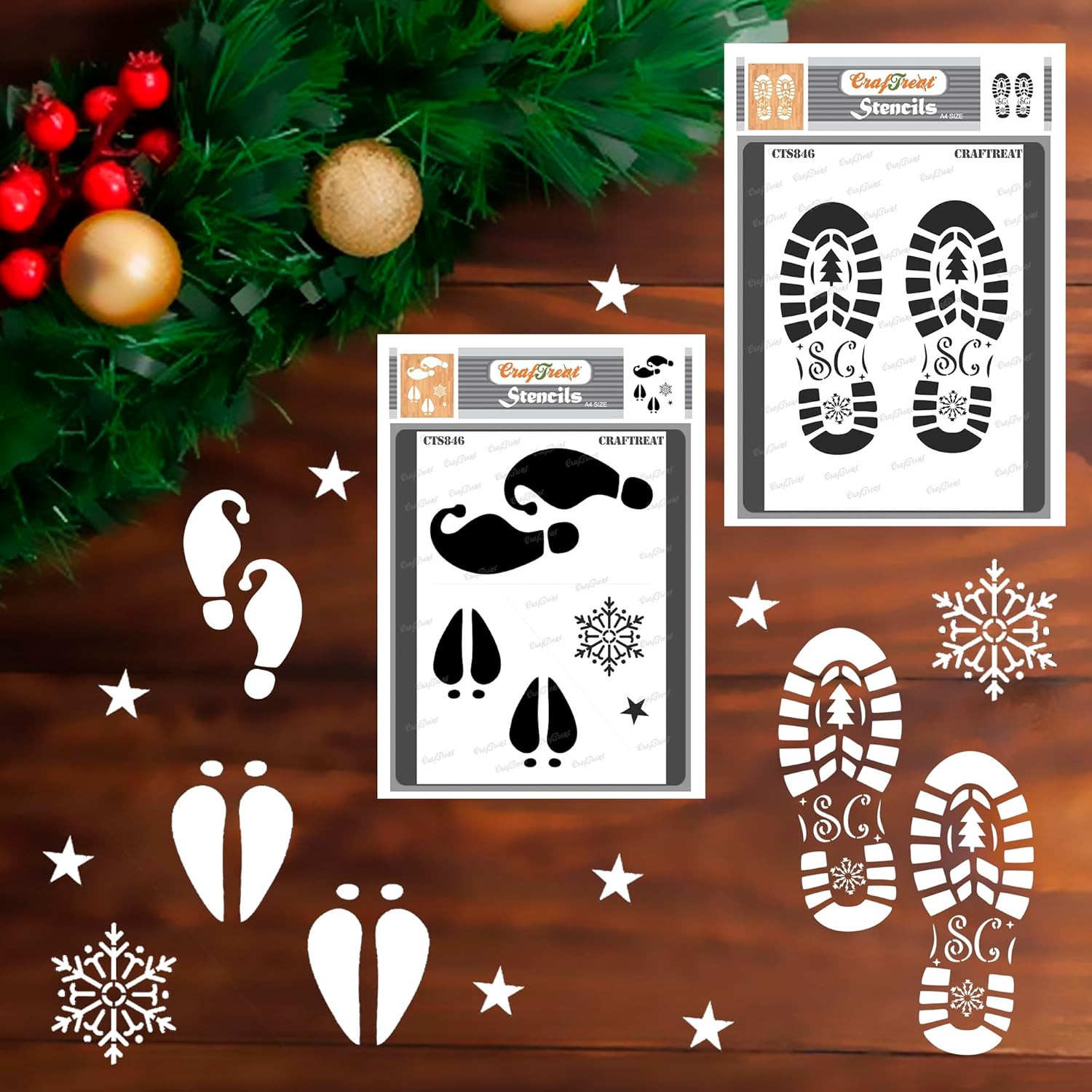 Reusable Santa Foot Stencil A4 Size 2Pcs – Elf Christmas Decoration, Santa Footsteps, Santa Claus Boot Stencil For Holiday Festive Home Décor