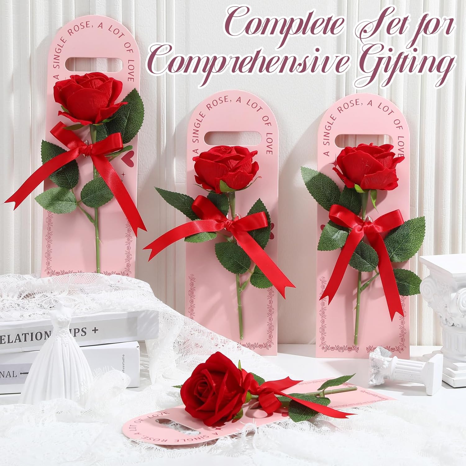 4 Sets Valentine'S Gift Artificial Single Rose Bouquet With Handheld Packaging Box High Simulation Long Stem Forever Single Rose Flower Romantic Gift For Mother'S Day Birthday Wedding(Red)