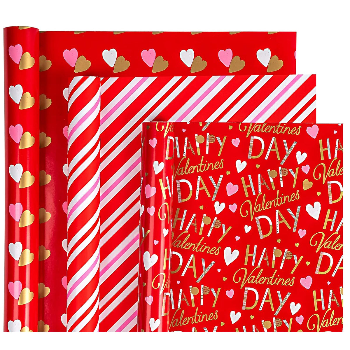 Valentine'S Day Wrapping Paper Roll - 3 Rolls - 17 Inch X 120 Inch Per Roll - Red And Pink Sweet Heart Design For Multiple Occasions