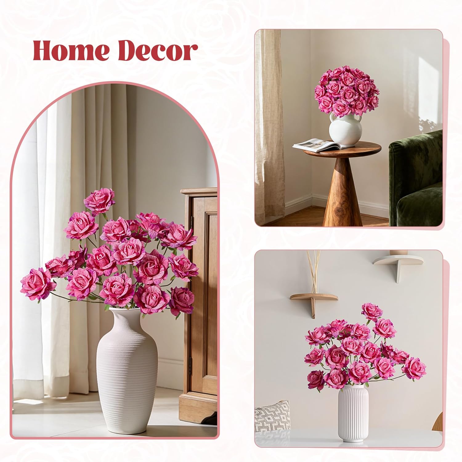 Artificial Flowers Fake Roses, 6Pcs 28" Long Stem Silk Roses For Wedding Centerpieces Home Party Valentine'S Day Decor, Realistic Faux Bouquet For Tall Vase Indoor (Fuchsia)