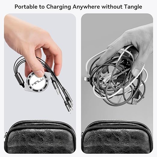 2 Pack Retractable 4 in 1 Multi Charging Cable 4FT 4A Fast Charger Cord for iPhone Samsung iPad PS Tablets