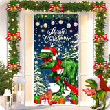 Christmas Dinosaur Door Cover Large Dinosaur Merry Christmas Door Banner Decorations Funny Winter Hanging Welcome Backdrop Yard Sign For Xmas New Year Holiday Indoor Outdoor Party Supplies 73X36Inch