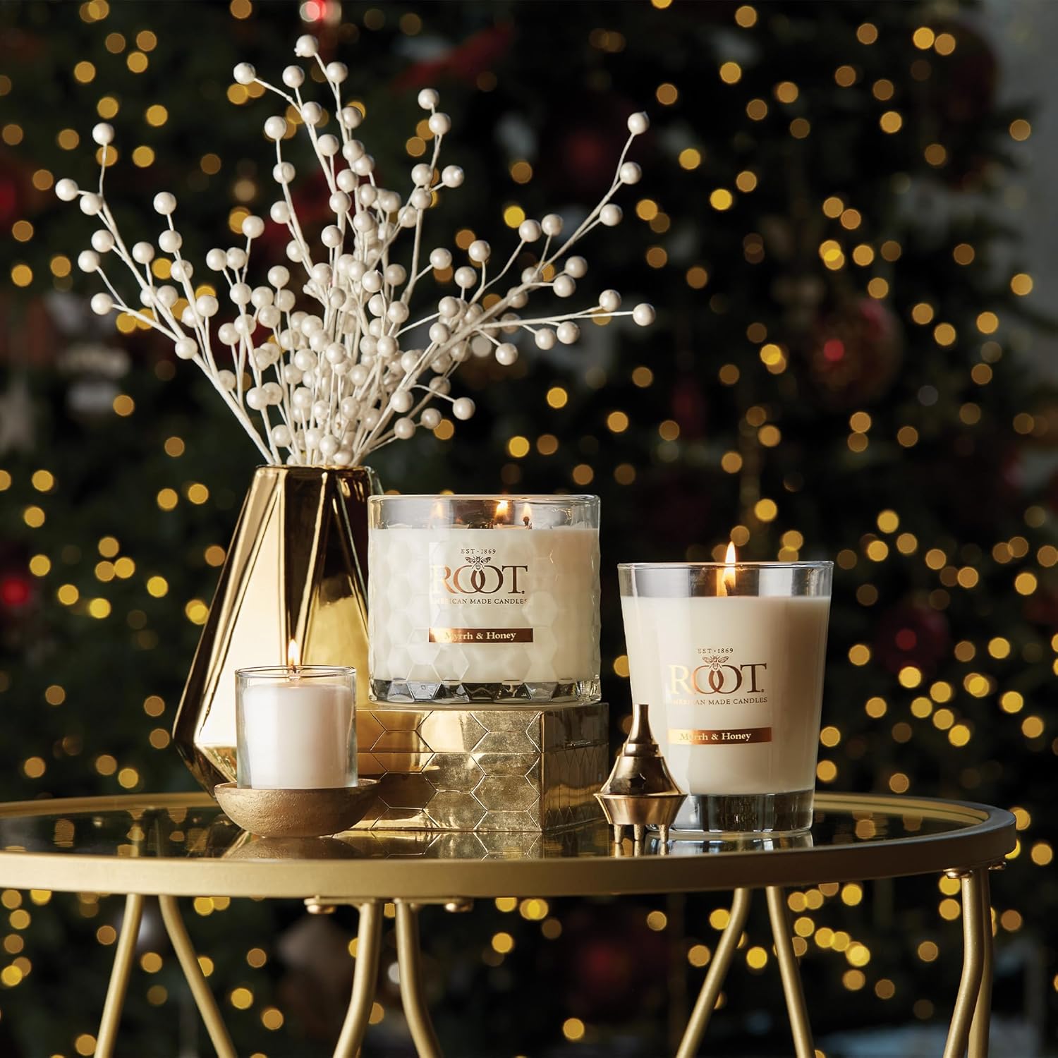 Root Candles Scented Candles Honeycomb Beeswax Blend Premium Handcrafted Candle, Small Veriglass, Myrrh & Honey