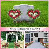 Artificial Cemetery Flowers Wedding Flowers Silk Flowers Artificial Roses Heart Bouquet With Long Spike For Ourdoor Grave Wedding Party Decoration (Red White)