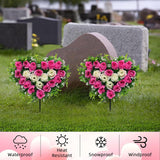 2 Sets Artificial Cemetery Flowers, Grave Memorial Flowers With Ground Spike,Heart Shaped Wreaths Rose Flowers For Artificial Rose Decoration For Cemetery Headstones Gravesites (Pink)