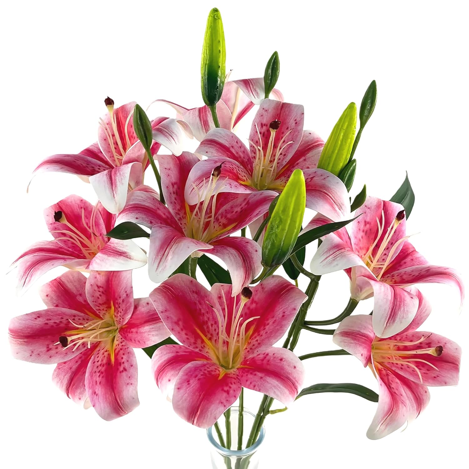 12 Artifical Lily Flowers With 9 Heads Full Bloom Lily & 3 Buds, Long Stem Artificial Stargazer Lilies, Faux Tiger Bouquets For Home Hotel Office Party Decor Table Centerpieces?Dark Pink