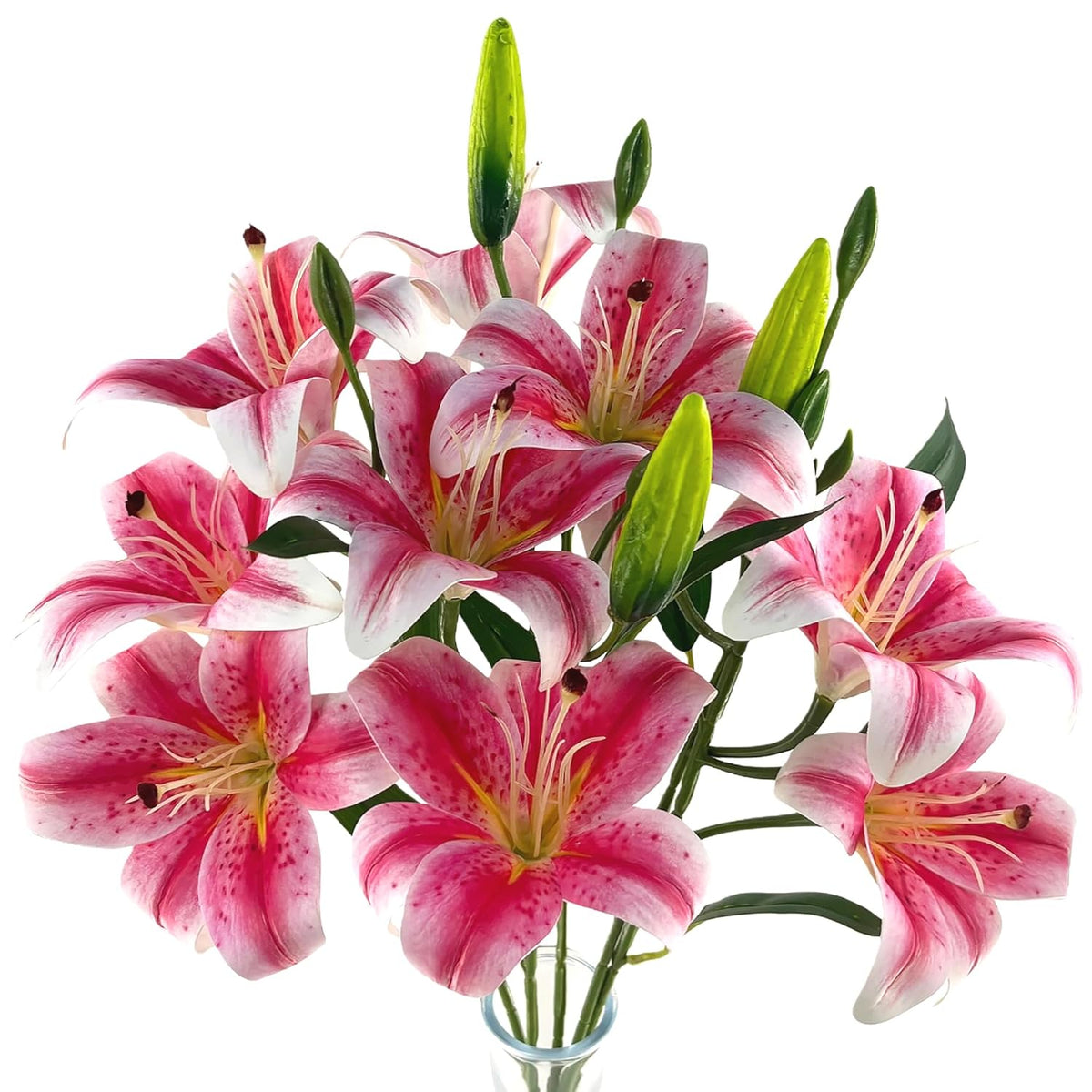 12 Artifical Lily Flowers With 9 Heads Full Bloom Lily & 3 Buds, Long Stem Artificial Stargazer Lilies, Faux Tiger Bouquets For Home Hotel Office Party Decor Table Centerpieces?Dark Pink