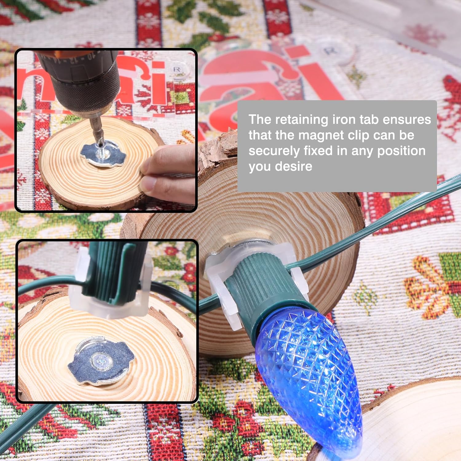 100Pcs Extra Strong Magnetic Christmas Light Clips, With Iron Sheet And Screws To Hold The Magnet Clips For Hanging Christmas Lighting